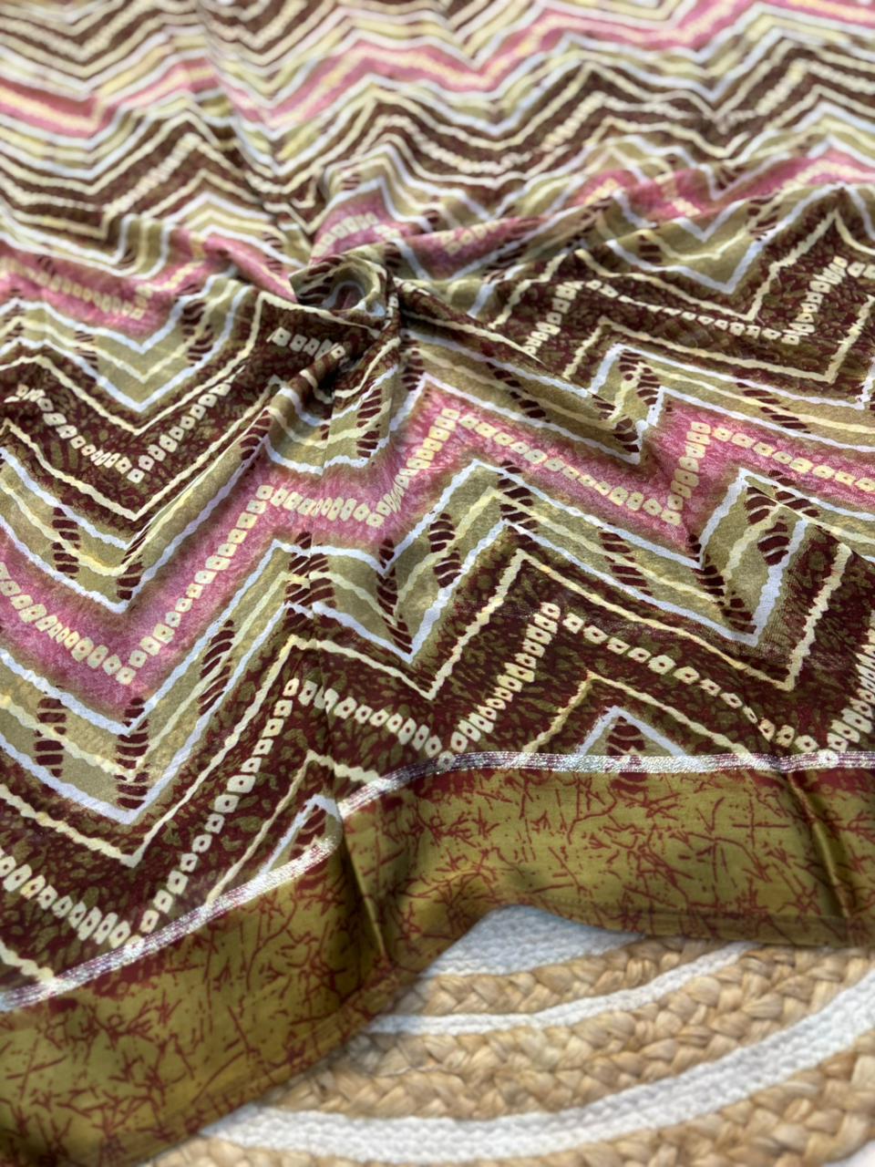 Moss Chiffon Lehriya Saree with Satin Border