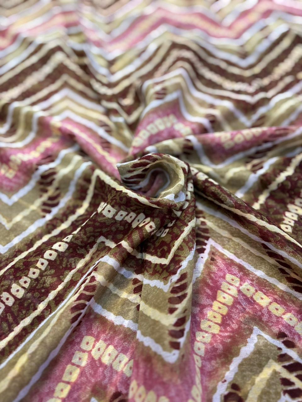 Moss Chiffon Lehriya Saree with Satin Border