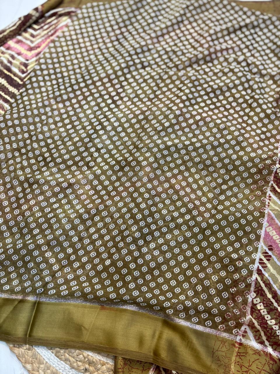 Moss Chiffon Lehriya Saree with Satin Border