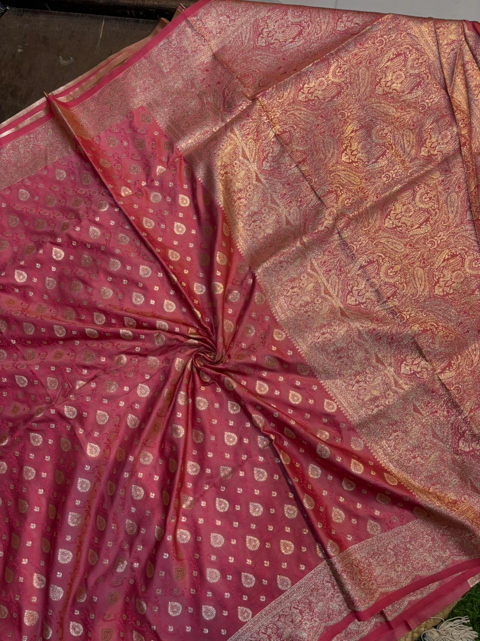 Soft Satin Silk Kathpadar Saree with Zari Work