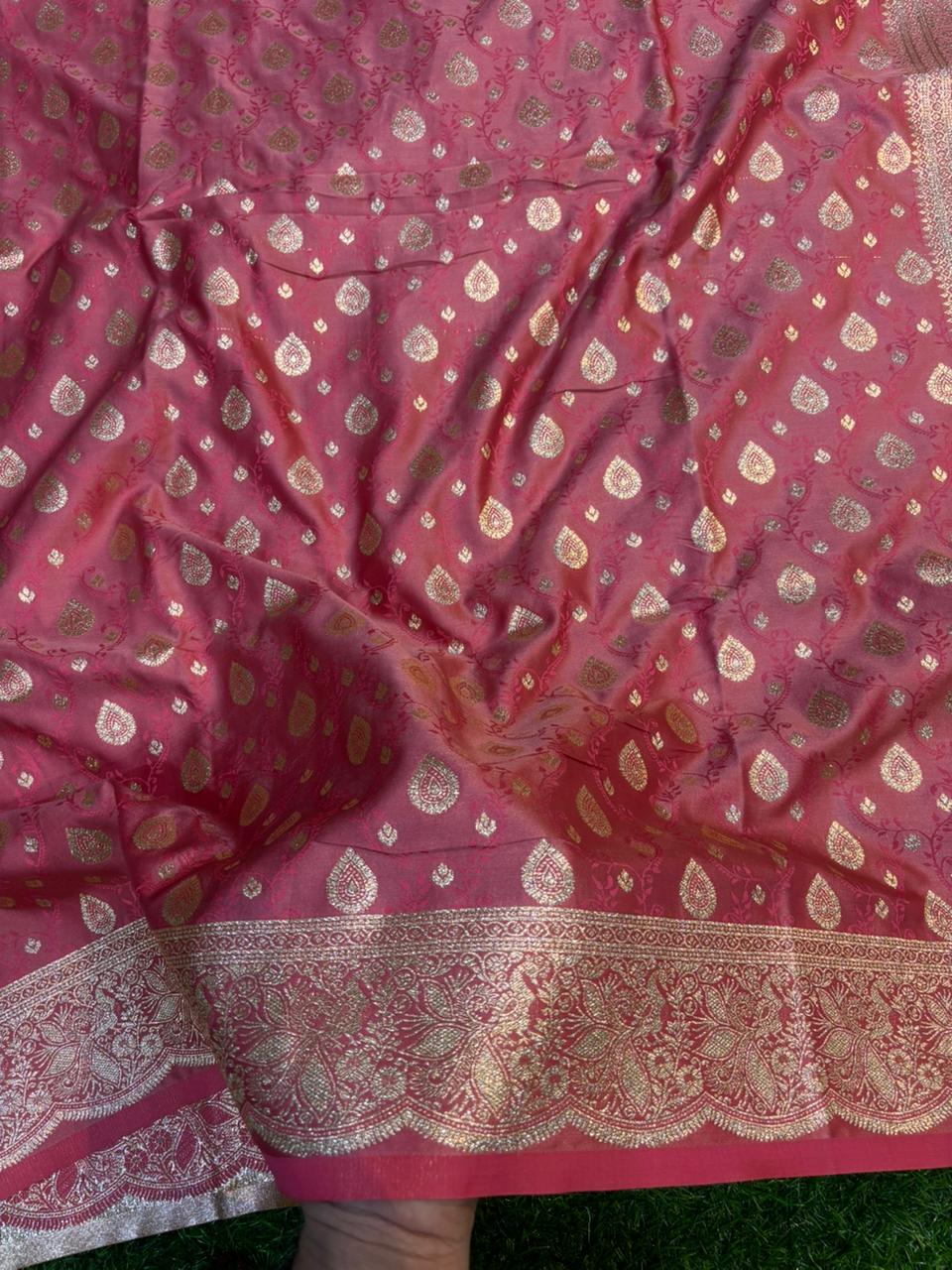 Soft Satin Silk Kathpadar Saree with Zari Work
