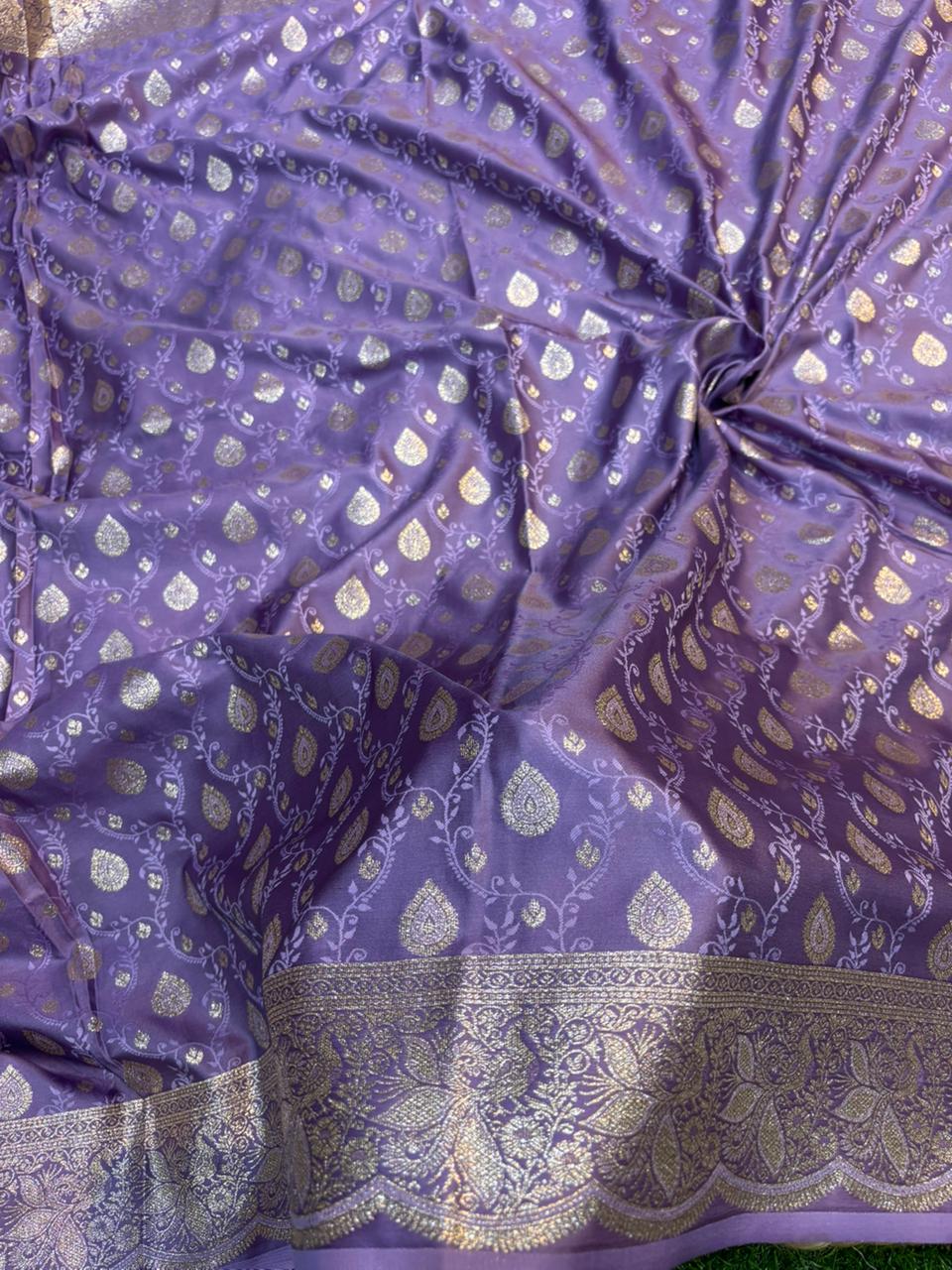 Soft Satin Silk Kathpadar Saree with Zari Work