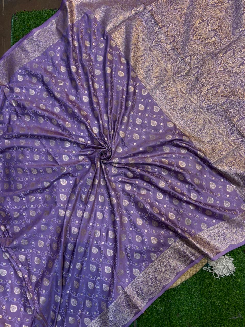 Soft Satin Silk Kathpadar Saree with Zari Work