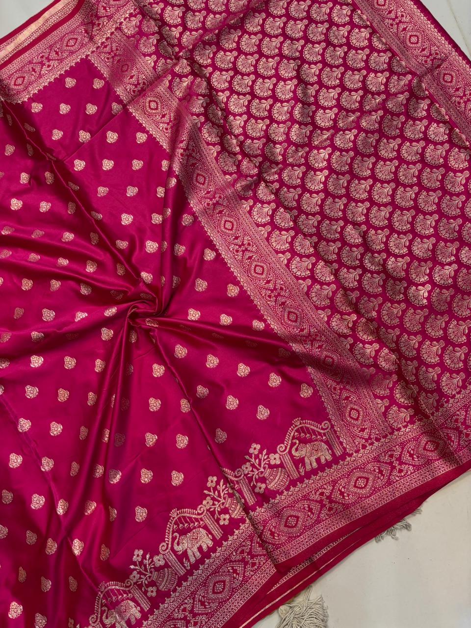 Soft Satin Silk Kathpadar Saree with Zari Work