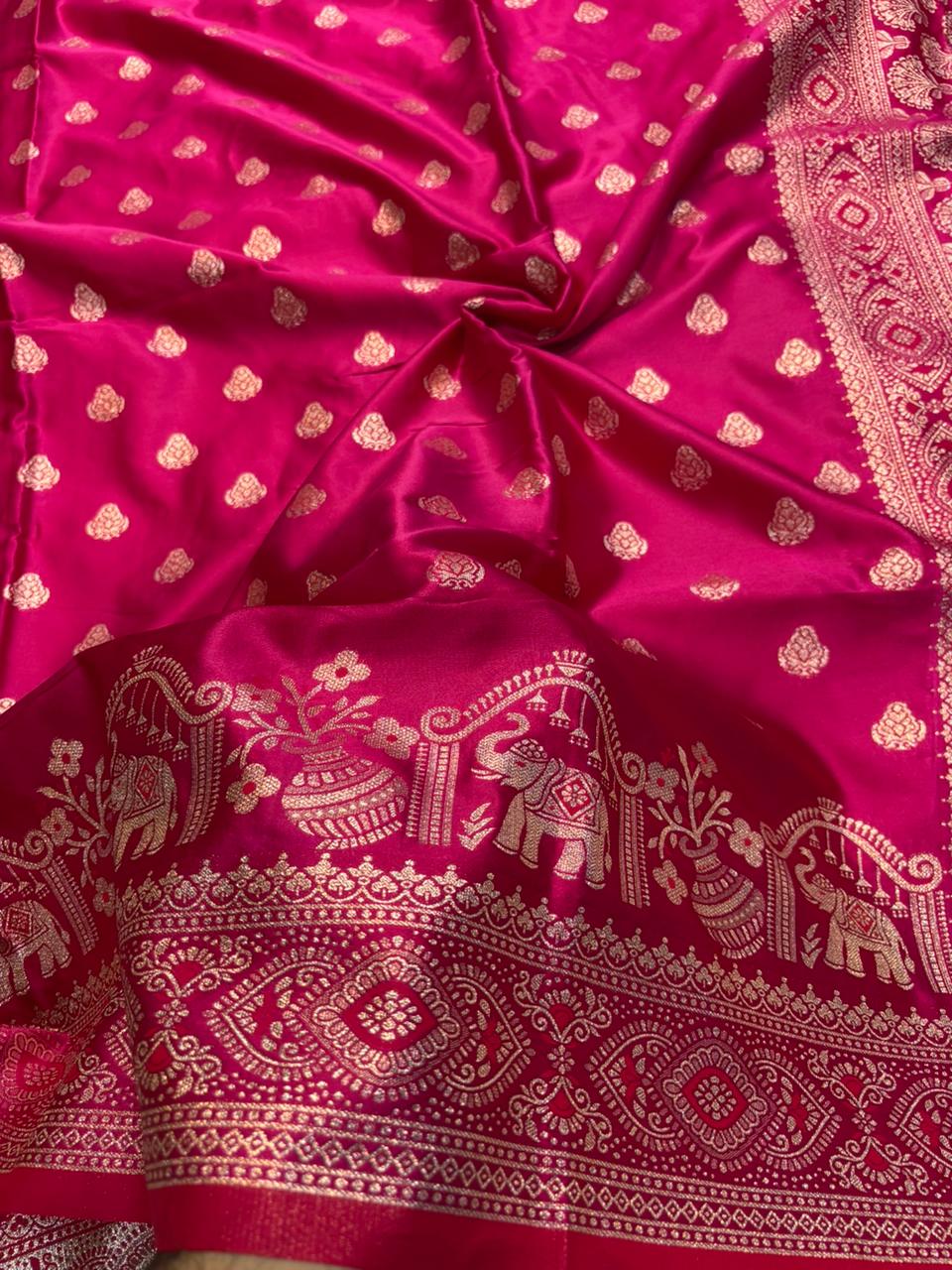 Soft Satin Silk Kathpadar Saree with Zari Work