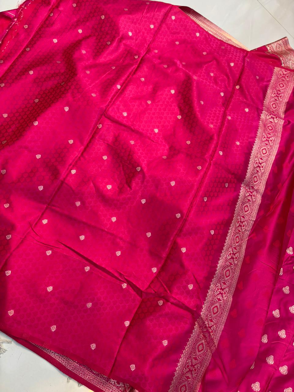 Soft Satin Silk Kathpadar Saree with Zari Work