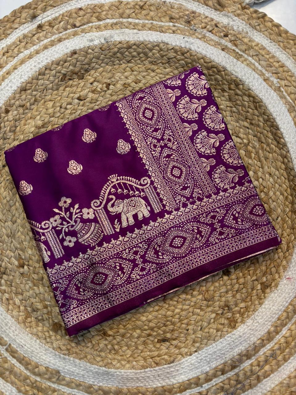 Soft Satin Silk Kathpadar Saree with Zari Work