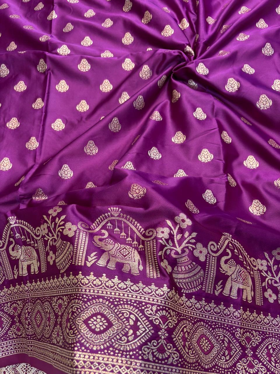 Soft Satin Silk Kathpadar Saree with Zari Work