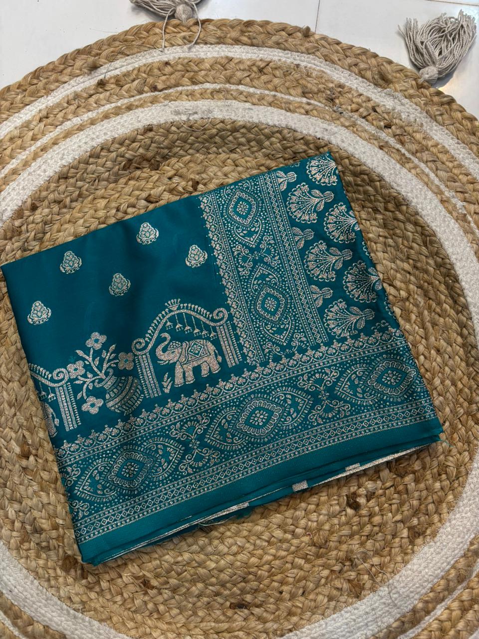 Soft Satin Silk Kathpadar Saree with Zari Work