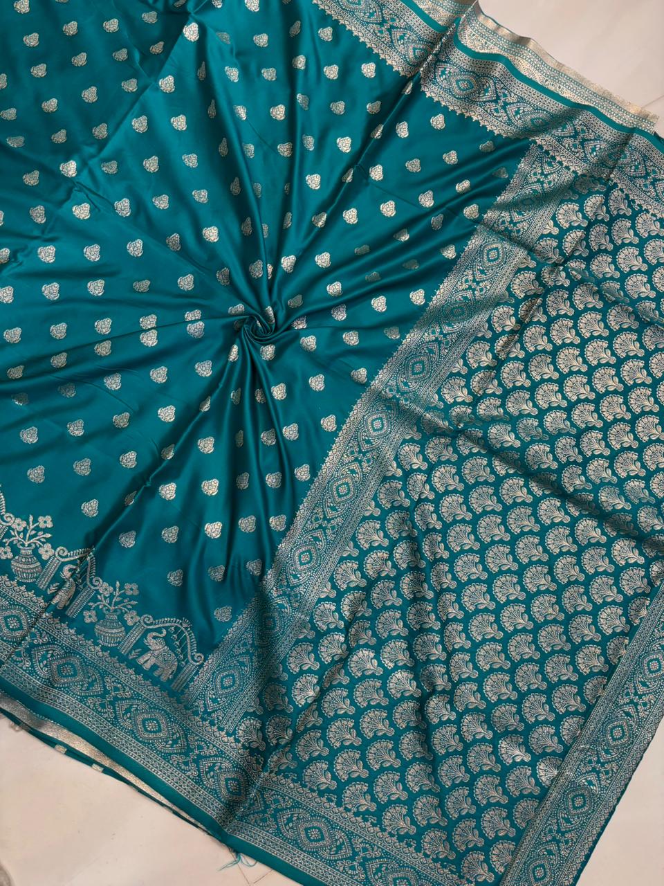 Soft Satin Silk Kathpadar Saree with Zari Work