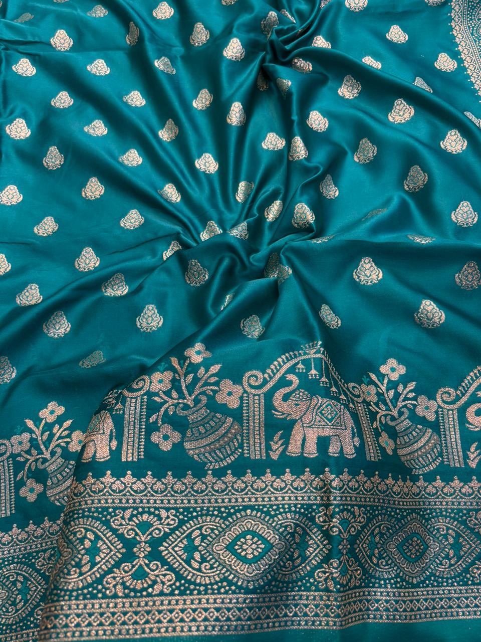 Soft Satin Silk Kathpadar Saree with Zari Work