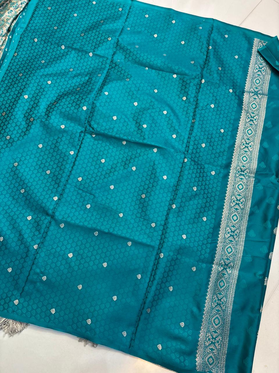 Soft Satin Silk Kathpadar Saree with Zari Work