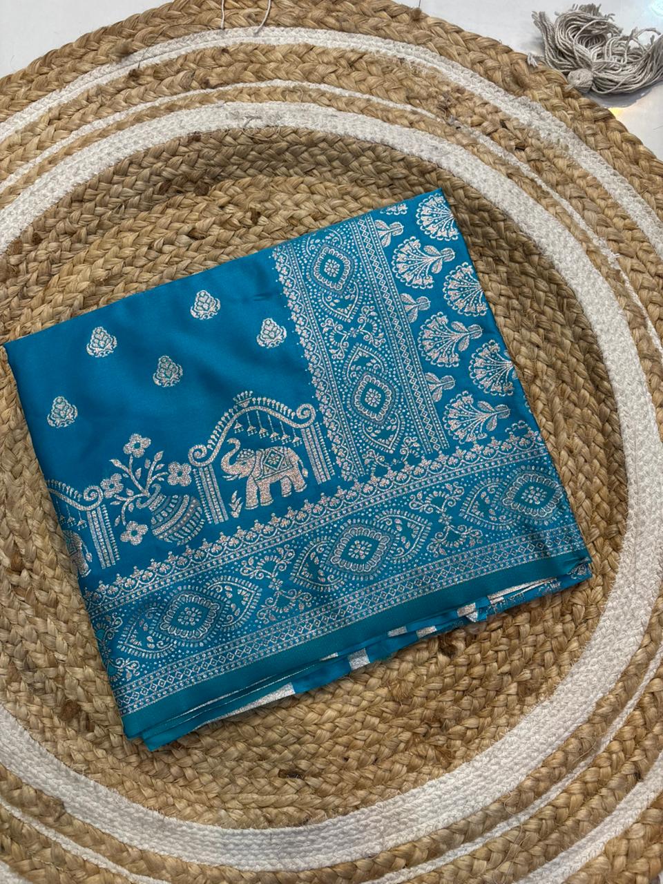 Soft Satin Silk Kathpadar Saree with Zari Work