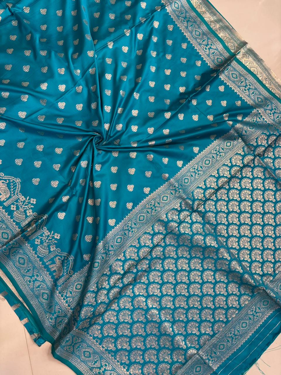 Soft Satin Silk Kathpadar Saree with Zari Work