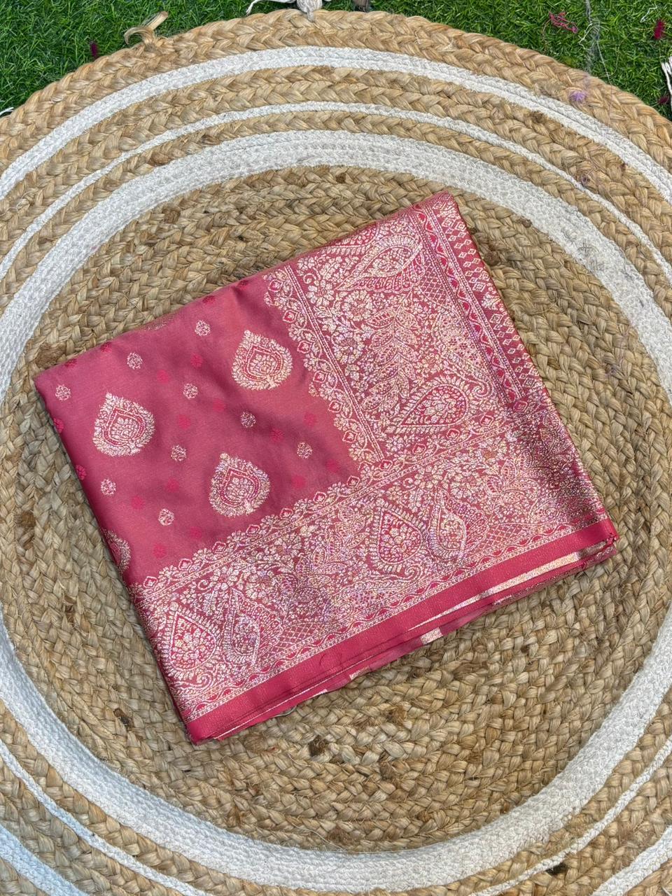 Soft Satin Silk Kathpadar Saree with Zari Work