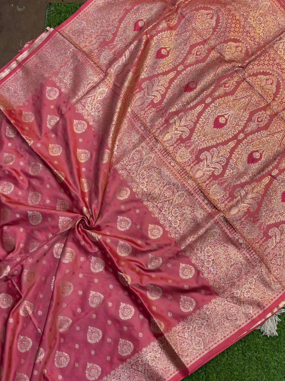 Soft Satin Silk Kathpadar Saree with Zari Work