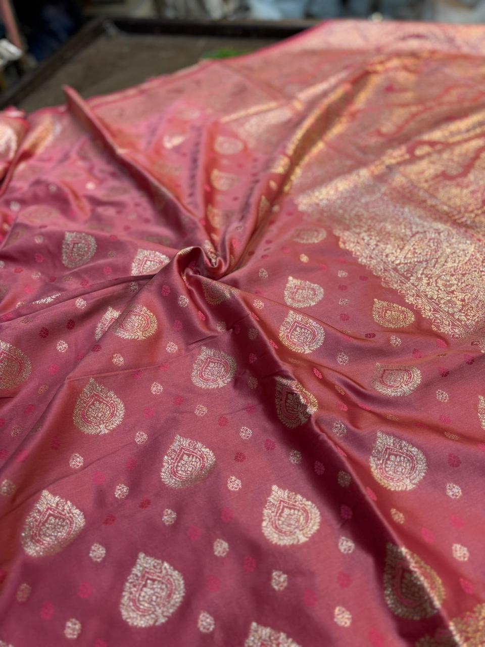 Soft Satin Silk Kathpadar Saree with Zari Work