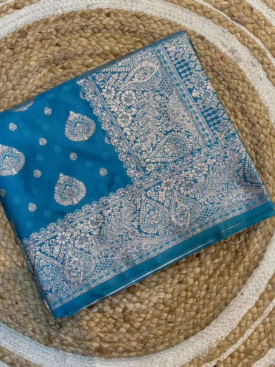 Soft Satin Silk Kathpadar Saree with Zari Work