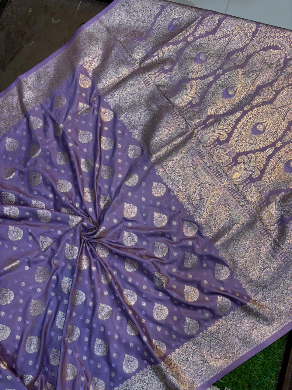 Soft Satin Silk Kathpadar Saree with Zari Work