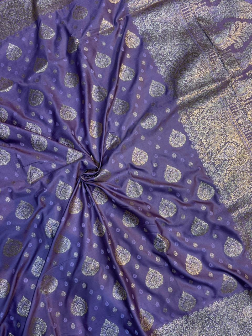 Soft Satin Silk Kathpadar Saree with Zari Work