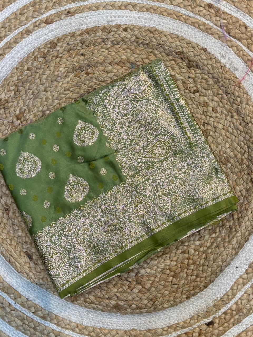 Soft Satin Silk Kathpadar Saree with Zari Work