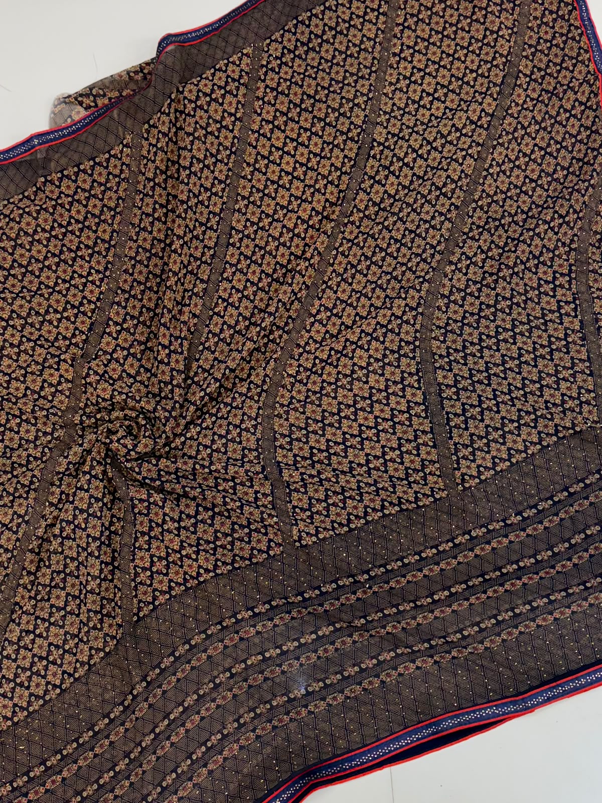 ✨ Heavy Weightless Georgette Bandhani Diamond Work Saree